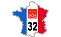 FRANCE 32 Région Midi Pyrénées - 10x10cm - Sticker/autocollant