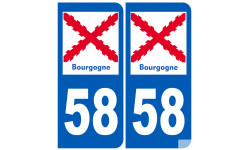 immatriculation 58 de la Bourgogne (2 fois 10,2x4,6cm) - Sticker/autocollant